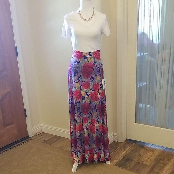 LuLaRoe Pink Floral Maxi Skirt NWT Boho Resort Wear Stretchy A-Line XL - Picture 1 of 8